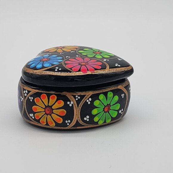 Heart Shape Terracotta Trinket Box Colorful Mexican Pottery UV Glow - Picture 9 of 10